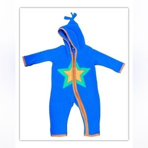 Hanna Andersson Infants Fleece One Piece Hooded Suit Size 70(6-12mths) Blue Star